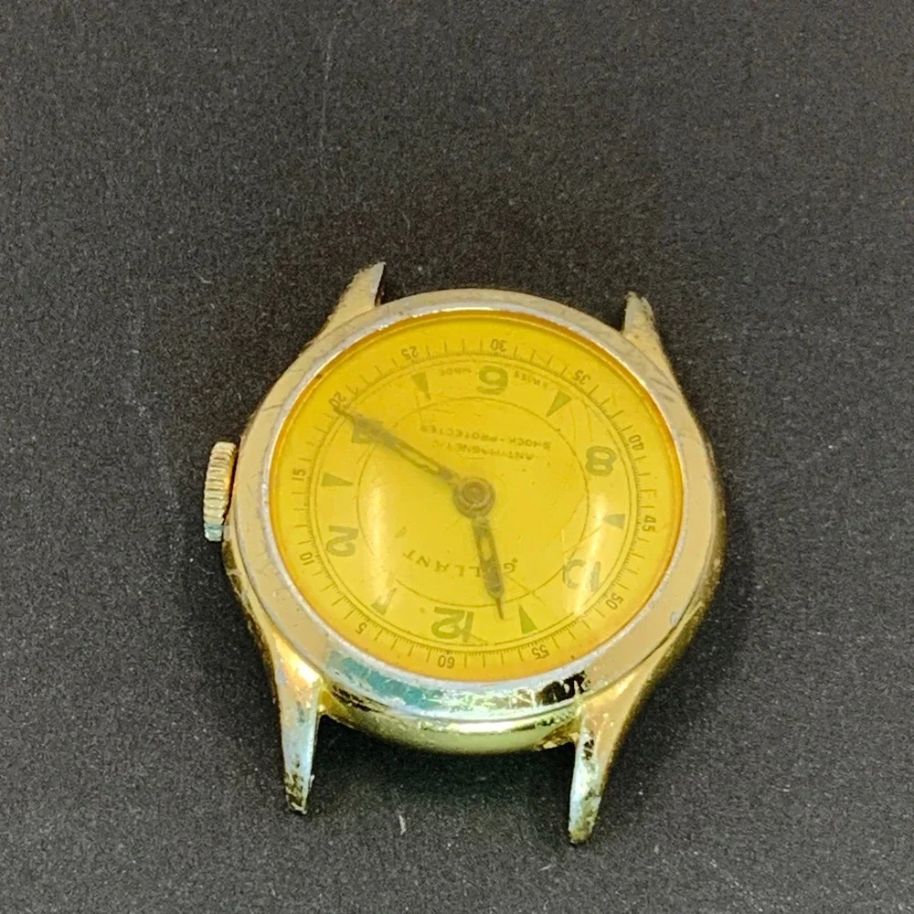 Vintage Gallant Swiss Made Watch Yellow Dial Antimagnetic Mechanical Ticking